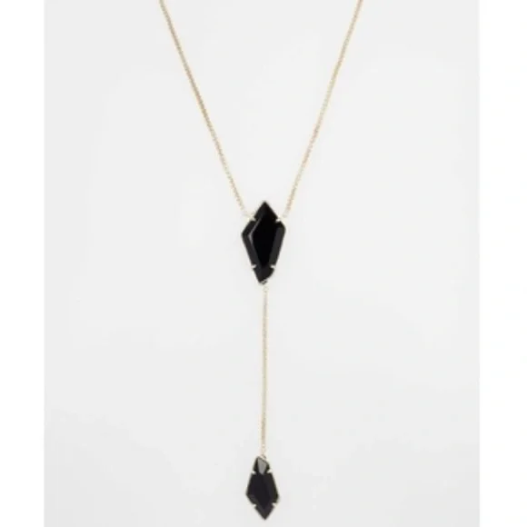 NWT- Kendra Scott Lilith Y Necklace Gold with Black Stone - Picture 2 of 6